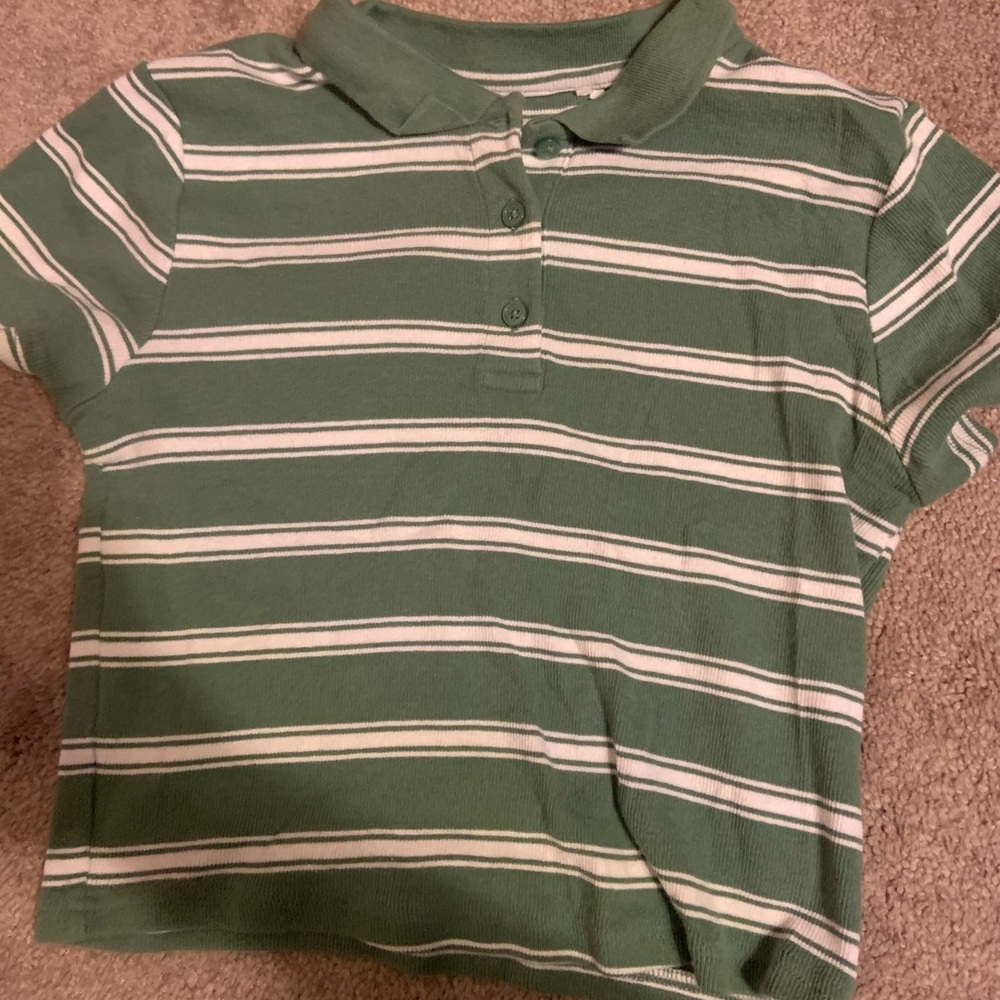 PacSun crop ribbed stripped green and white polo